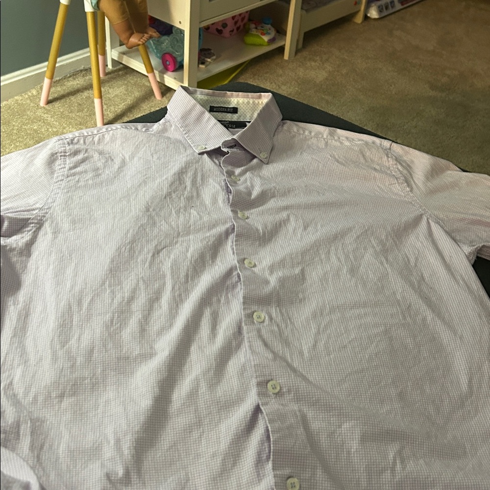 Report Collection Men's Light Purple Checkered Button-Down Shirt